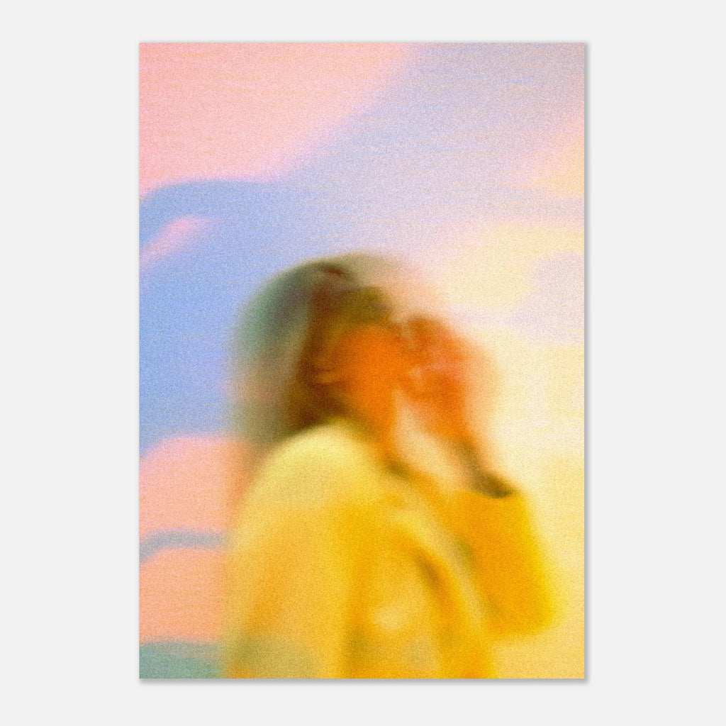 Abstract artwork poster of a woman in a yellow dress.